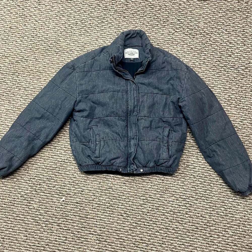 Ashley-Vintage Charm Gray Quilted Denim Puffer Jacket